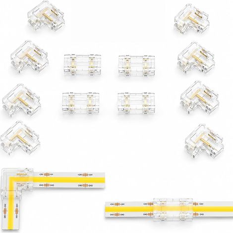 12 Pièces Connecteurs COB 2 Broches 8 mm, Connecteurs pour Ruban LED COB Sans Soudure, 5V-24V, Kit Angle en L et Droit en I pour Bande LED 8 mm, Installation Rapide Éclairage Intérieur (1/5)