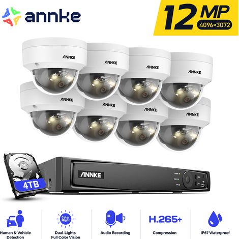 ANNKE Kit de vidéosurveillance extérieure 12 MP, 8 caméras extérieures couleur et vision nocturne IR, microphone intégré, détection de personnes/véhicules, vidéosurveillance 24h/7 - 4 To (1/5)