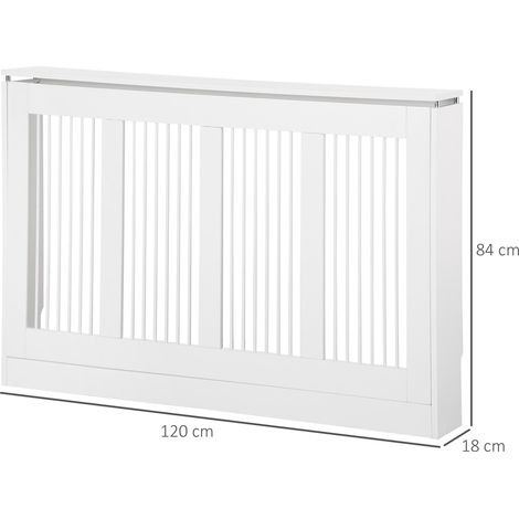 Cache-radiateur à lattes moderne et élégant pour la maison, en MDF et acier, 120 x 18 x 84 cm, blanc