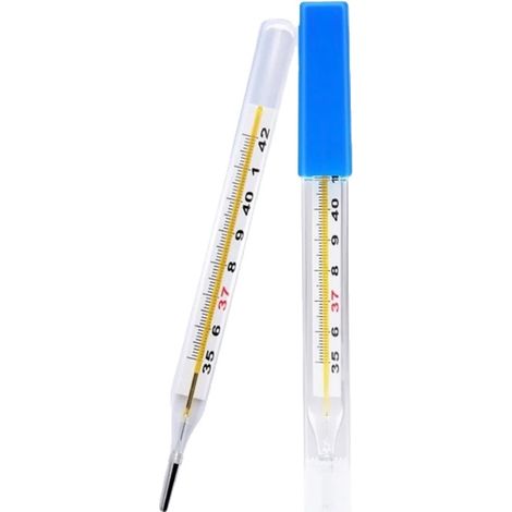 Termómetro clínico, de vidrio, con rango de medición de 35 °C a 42 °C, longitud aproximada de 11,5 cm, medición precisa, apto para niños y adultos. (1/5)