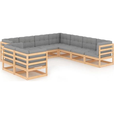 Set Salotto Giardino 9 pz Cuscini Antracite Legno Massello Pino vidaXL (1/5)