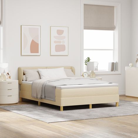 vidaXL Lit à ressorts avec tête de lit Crème 140 x 190 cm tissu (1/5)