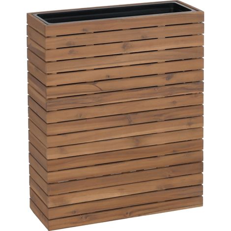 [NEUWERTIG] Pflanzkasten HHG-485, Hochbeet Pflanzkübel Blumentopf, eckig 77x63x23cm Outdoor Akazie Holz MVG-zertifiziert hellbraun
