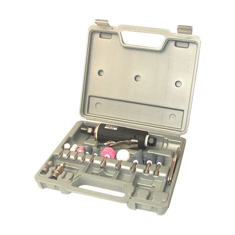 Lacme – Meuleuse pneumatique 245W – Vitesse 25000 tr/min – Pression 6-7 bar – Mandrin 6 mm pour accessoires – Coffret 16 pièces complet (1/2)