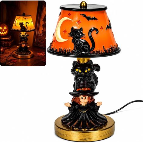 Lampe de Table Halloween Chat et Lune, Veilleuse Décorative USB Vintage, Lampe Chat pour Chambre, Étagère et Décoration de Maison (1/5)