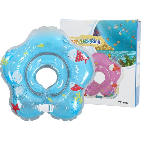 Bouée de bain bébé épaisse gonflable antifulte avec grelots, équipement de piscine pour nouveau-né, bleu, 8,5 cm/3,3 po (1/5)