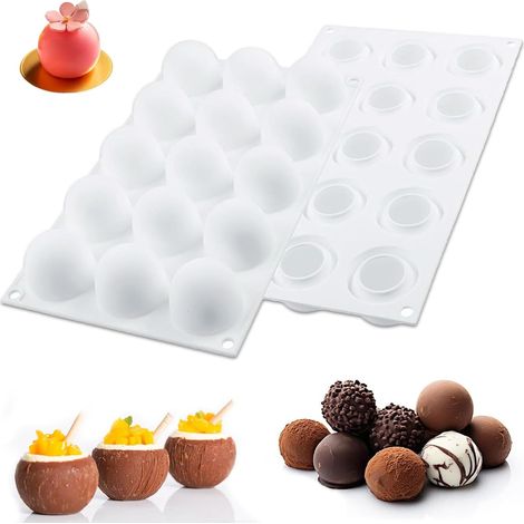 Lot de 2 moules silicone sphère, antiadhésifs, 15 cavités pour chocolats, gelées, glaces, mousse et décoration de gâteau. (1/5)