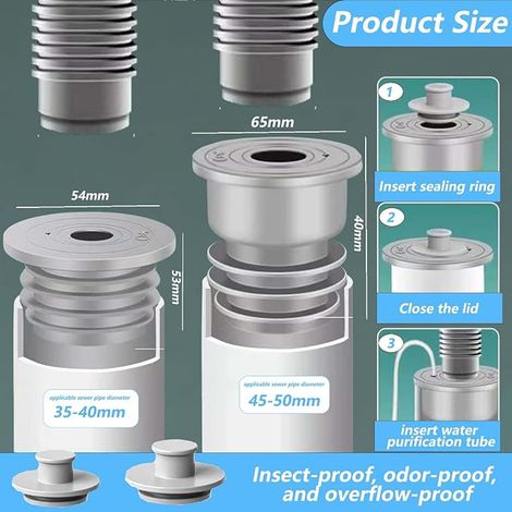 35-40 and 45-50 mm WISIRENT Washing Machine Hose Gasket Grey Stopper Anti Odour Washing Machine Drain Hose Seal Deodorant Drain Washer Anti Odor Drain Pipe (1/4)