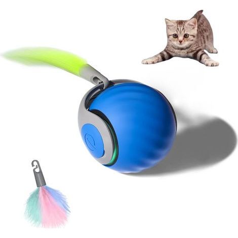 [French Days]Nouvelle Balle Interactive Chat/Chien, Jouet pour Chats avec Queue Duveteuse, Balle Chien Smart Roulante360°,Speedy Tail,Smartball Chat,Bleu