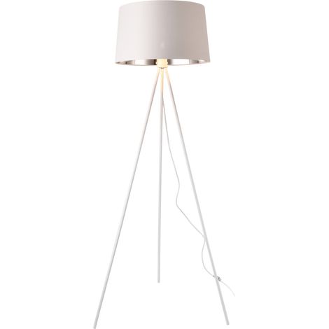 Lámpara de pie Manchester - Metal Tela - 150 x Ø 45 cm - Blanco y Color Plata - 1 x E27 [lux.pro]