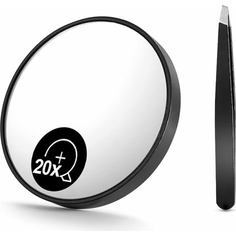 Miroir grossissant 20X et kit de pinces à sourcils, deux ensembles de voyage en forme de loupe avec ventouses (1/5)
