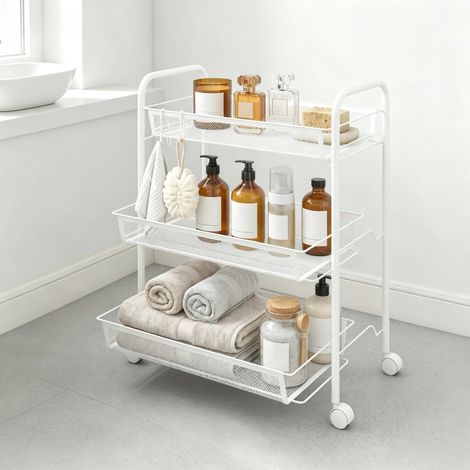 Chariot à 3 niveaux avec paniers, chariot de rangement sur roulettes pour cuisine et maison (1/5)