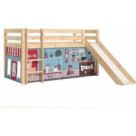 Lit Enfant Surélevé Avec Toboggan "Pino Pet Shop" 90x200cm Naturel (1/2)