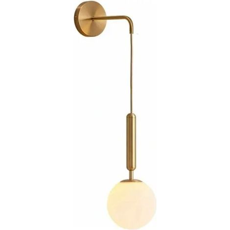 Applique murale moderne avec abat-jour suspendu en verre E27, lampe de chevet minimaliste de style nordique pour chambre à coucher (laiton blanc) (1/5)