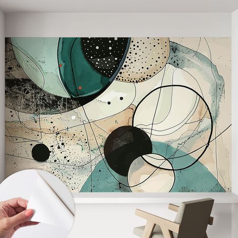 Papier peint adhésif décoratif pour chambre et salon Design moderne à poser facilement Cercles colorés 152x104 cm (1/5)