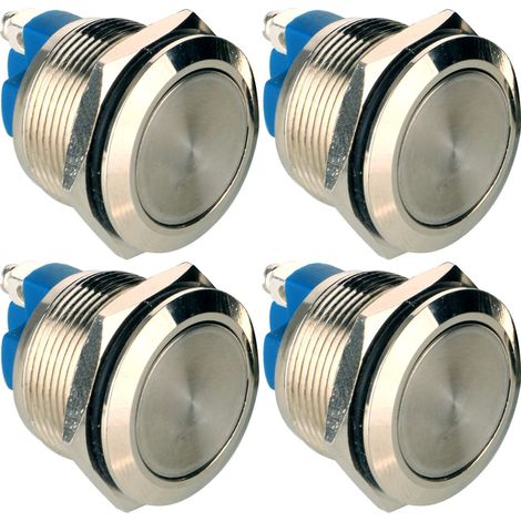 Interrupteur à Bouton-Poussoir - 4 Pièces - Métal Inox - Verrouillage Étanche IP67 - 22mm 5A (1/5)