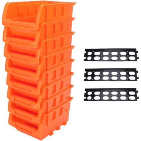 RHG Bac de rangement mural empilable avec 8 bacs et 3 rails, organisateur de rangement suspendu en plastique pour vis, écrous, boulons et clous, idéal pour garage (1/5)