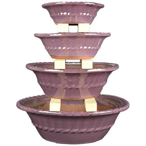 Vasi per bonsai rotondi in gres smaltati rosa-viola (Set da n.4 pezzi) - G238 (1/2)