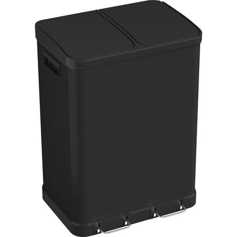 Poubelle cuisine double compartiment 2x30L pédale acier inox fermeture douce noir (1/5)