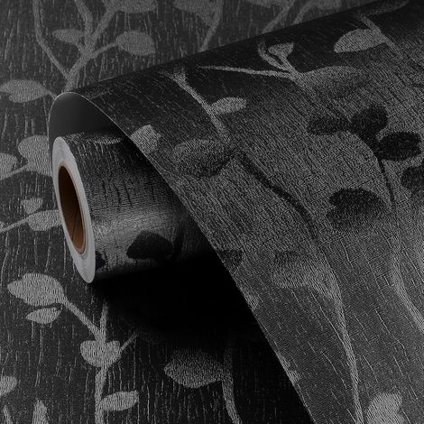 CCYKXAPapier Peint Chambre Noir Papiers Peints Adhesif Mural Motif Feuilles Papier Adhesif pour Meuble Noir Vinyle Autocollant Salle de Bain Papiers Pein (1/5)