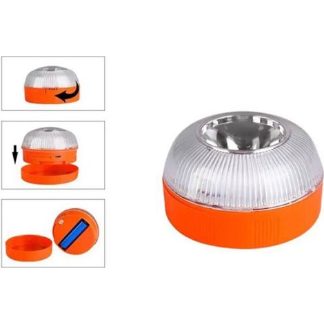 Lampe Durgence V16 - Induction Magnetique - Base Magnetique - 8 Led Jaunes - Flash Jaune - 1 Unite (1/5)