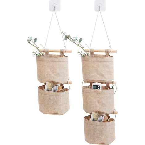 Un mini armadio in cotone e lino con 5 scomparti，adatto al montaggio a parete，perfetto per organizzare stanze，5 scomparti (1/4)