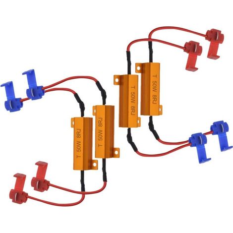 4pcs 50W 8 ohms Résistances de Charge LED Résistance de Charge de Phare Feux de Brouillard Décodeur LED Clignotants Résistance Décodeur Fil (Fix Hyper Flash, Avertissement Cancellor)