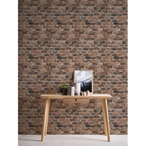 A.S. Creation Bricks & Stones 388142 Vliestapete Steinoptik 0.53 x 10.05 m Braun Wohnzimmer Schlafzimmer Flur Küche Esszimmer Badezimmer Bad Arbeitszimmer Büro Diele (1/5)