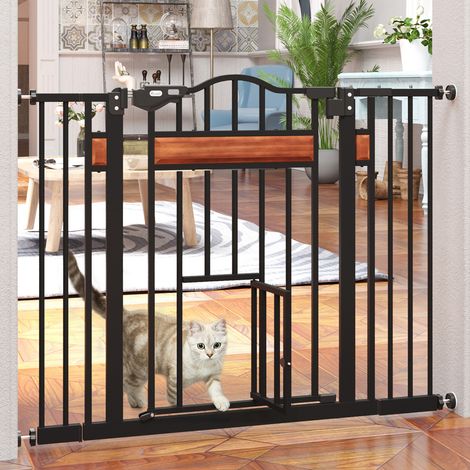 Cancelletto per cani con altezza regolabile, chiusura automatica e doppio sistema di bloccaggio per porte, 93x76,2 cm, nero (1/5)