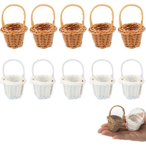Juego de 10 mini cestas tejidas para flores, cestas de picnic con asas, pequeños recipientes para regalos de Pascua, jardines de hadas, micropaisajes, manualidades, café. (1/5)
