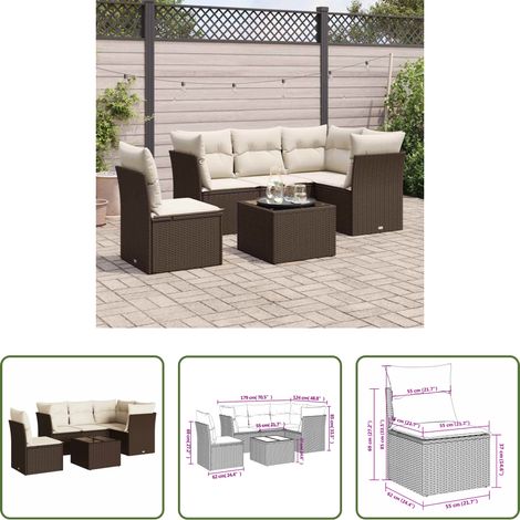 vidaXL Rattan - 6-tlg. Garten-Sofagarnitur mit Kissen Braun Poly Rattan (1/5)