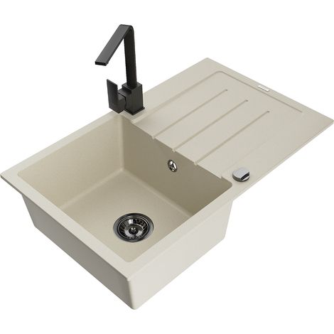 Mexen Bruno 1 Becken-Granitspüle mit Abtropffläche und Mischbatterie Rita, Beige - 6513-69-670300-70