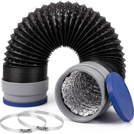 Tuyau d'évacuation d'air 100 mm 5 m avec 2 colliers de serrage en acier inoxydable - Tuyau de ventilation flexible en PVC et aluminium pour climatiseur, sèche-linge, hotte aspirante et chauffage sur (1/5)