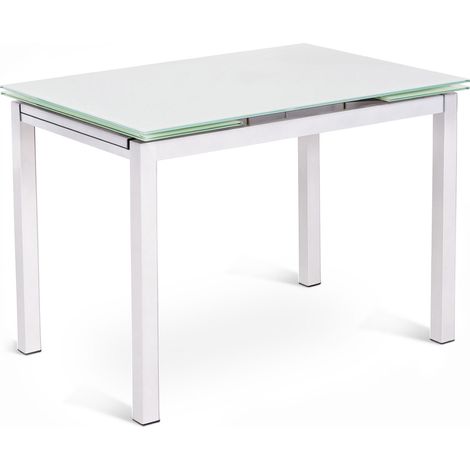 Tavolo Allungabile 130/200x80x75 cm in Metallo con Top in Vetro Bianco (1/5)