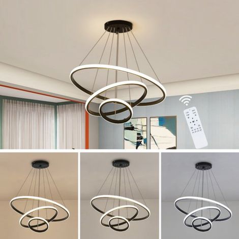 Suspension moderne - Noire - 40 W - Intensité variable - Trois couleurs - Anneau de 60 cm