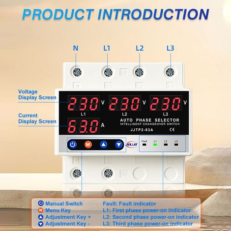 Interrupteur de Protection Automatique Triphasé JJTP2-100A avec Affichage Numérique Tension-Courant [Protection Reclenchement] (1/4)