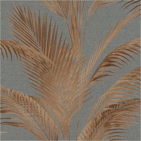 Papier peint nature Profhome 399803 papier peint intissé gaufré à chaud légèrement texturé avec des palmiers et un effet métallique gris bronze brun terre de sienne 5,33 m2