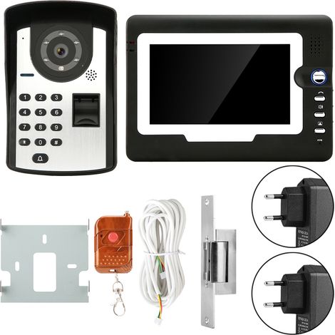 Lot écran LCD 7 pouces sonnette vidéo interphone avec mot de passe et empreinte digitale, prise UE 110-240V (1/5)