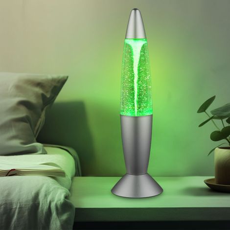 Lava Lamp Glitter Lampada da Tavolo Cambia Colore Glitter Luce Decorativa Glitter per la Cameretta dei Bambini, Grigio Argento, 6x LED 0,06 W, PxH 10x35,5 cm (1/5)