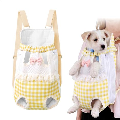 Sac a Dos pour Chien, Sac Transport Chien, Sac Chien Transport Modèle M Jaune à Carreaux pour Jusqu'à 4kg Harnais Dorsal Respirant avec Fenêtre pour Petits Chiens et Chats (1/5)