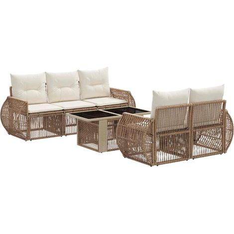 Conjunto de sofás de jardín 6 uds. Beige y blanco crema vidaXL (1/5)