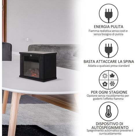 Cheminée électrique de table avec effet flamme réaliste, foyer au sol noir réglable 600/1200W, température ajustable, idéal pour pièce 10-15m². (1/5)