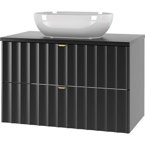Waschbeckenunterschrank 80 cm breit inkl. Waschbecken in schwarz matt AVOLA-140 (1/5)