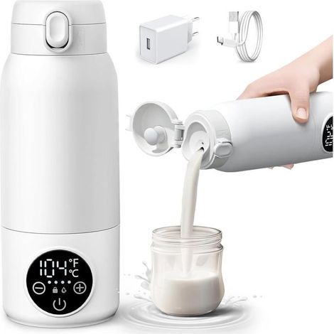 KLVGTIFS PU - Chauffe-Biberon Nomade Portable Sans Fil 500ml, Chauffe Rapide Eau ou Lait, Chauffe Biberon Portable à Température Constante, Blanc (1/5)