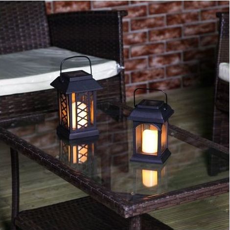 Lanterne Solaire Décorative pour lExtérieur, Lampe de Table Solaire ou une Lanterne Suspendue Extérieure Noire Mat (1/5)