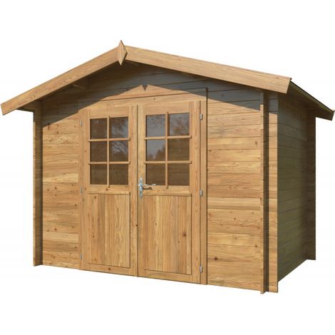 Casetta in legno da giardino 296x200 cm impregnato autoclave 28 mm, porta doppia con vetro e serratura, uso esterno - Esterni da Vivere