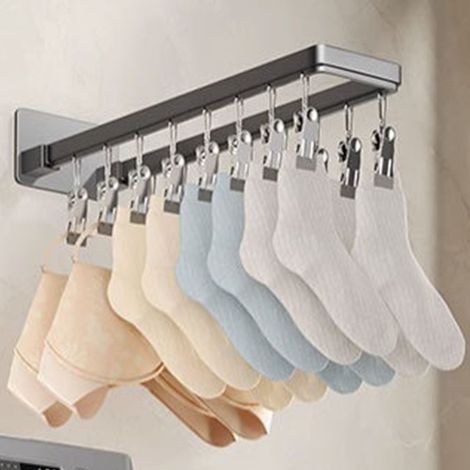 Suspension murale pliante pour chaussettes, clip en alliage de zinc anti-vent, séchoir à linge pour sous-vêtements et serviettes, 16 pinces (43,3 cm/17 po) (1/5)