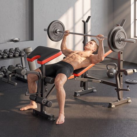 Banc musculation fitness complet support haltères dossier réglable 175x139x127 noir (1/5)