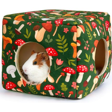 1 Maison pour petits animaux, 2 entrées, peluche douce, lavable en machine, nid et cachette, pour cochon d'Inde lapin hamster