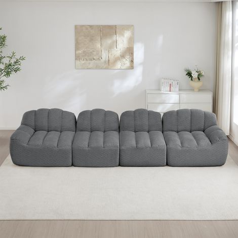 Canapé, en tissu, 4 places, gris, pour salon, tissu doux, idéal pour le salon, siège profond, forme de coquille, assise confortable